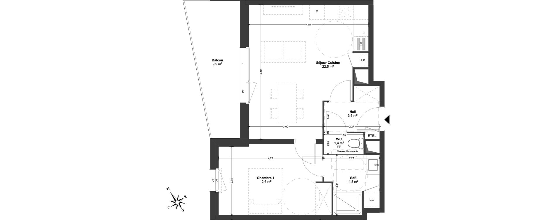 Appartement T2 de 44,80 m2 &agrave; Templeuve Centre