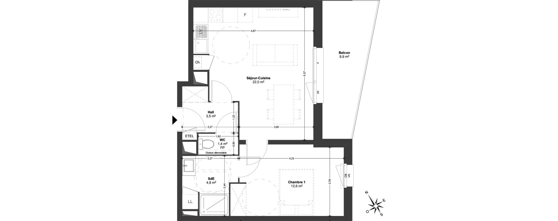 Appartement T2 de 44,30 m2 &agrave; Templeuve Centre