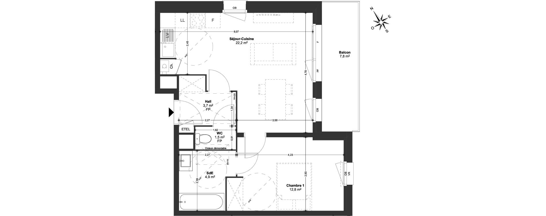 Appartement T2 de 45,40 m2 &agrave; Templeuve Centre