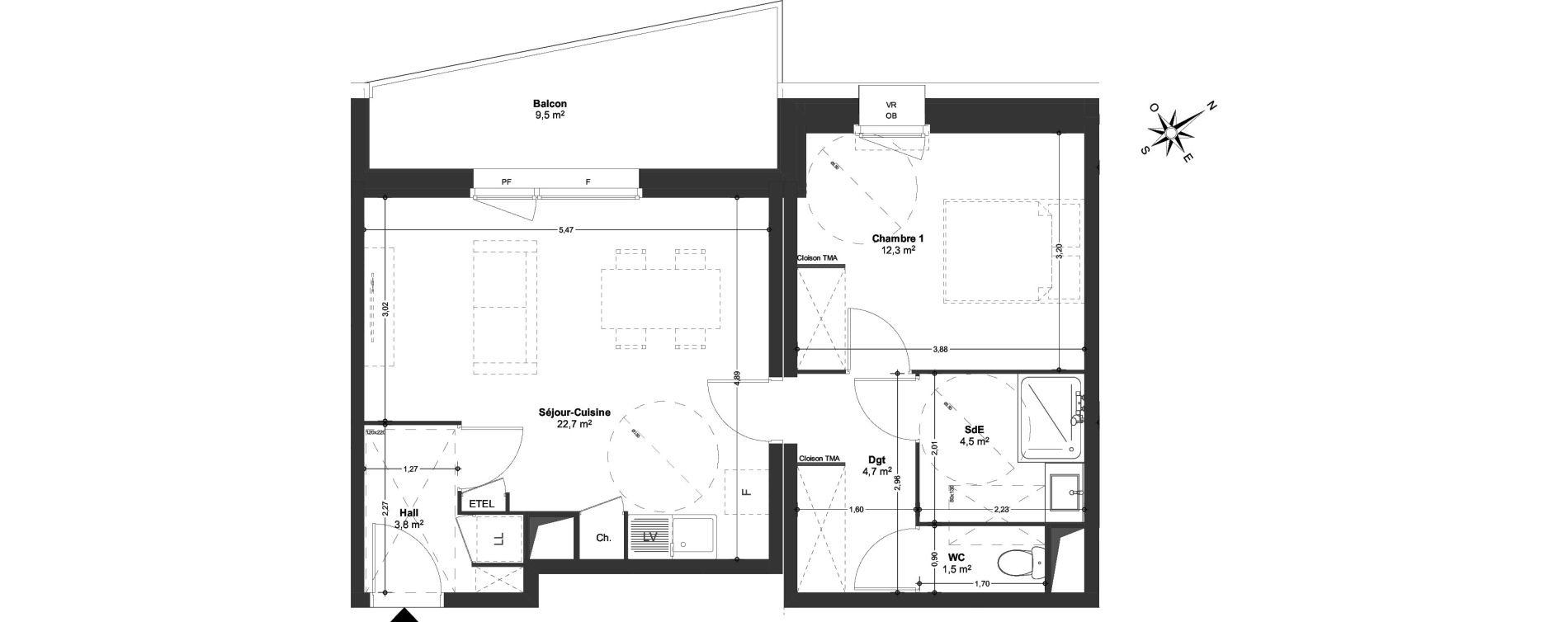 Appartement T2 de 49,50 m2 &agrave; Templeuve Centre