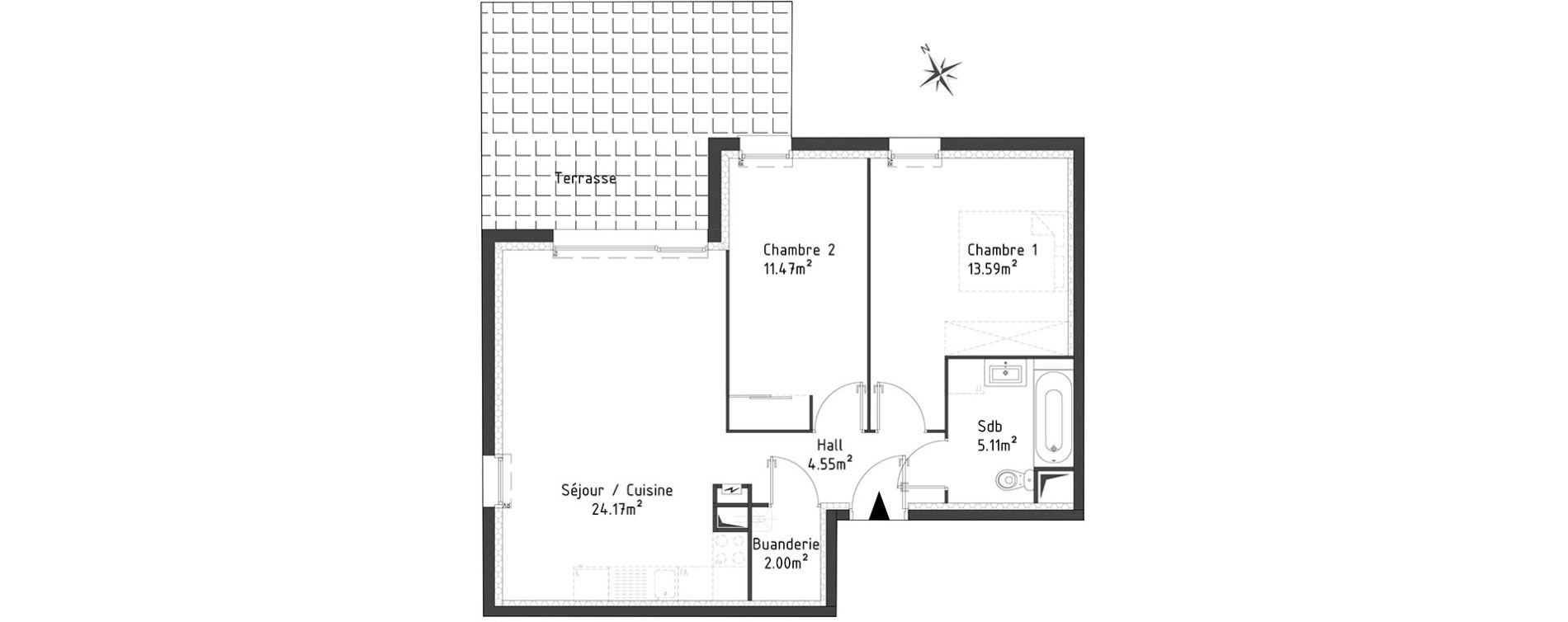 Appartement T3 de 60,89 m2 &agrave; Templeuve Centre