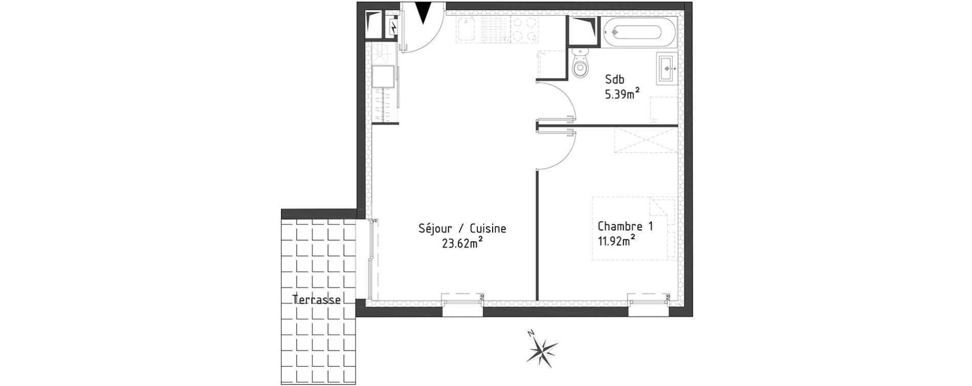 Appartement T2 de 40,93 m2 &agrave; Templeuve Centre
