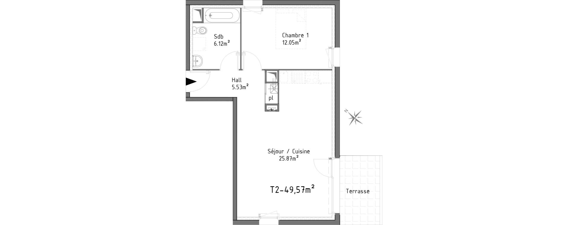 Appartement T2 de 49,57 m2 &agrave; Templeuve Centre