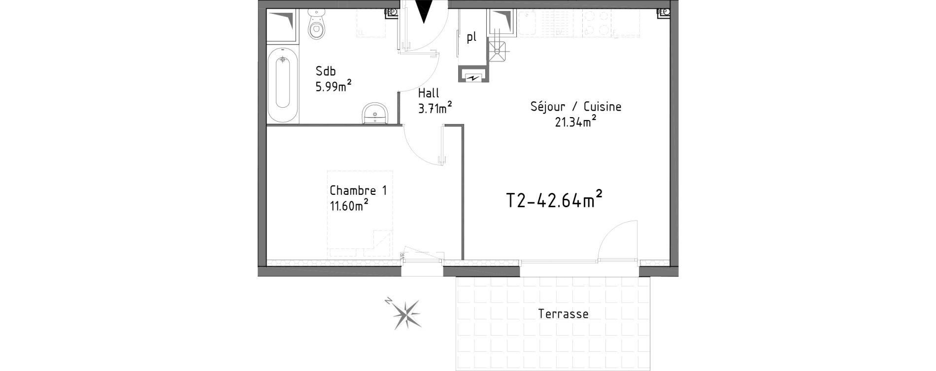 Appartement T2 de 42,64 m2 &agrave; Templeuve Centre