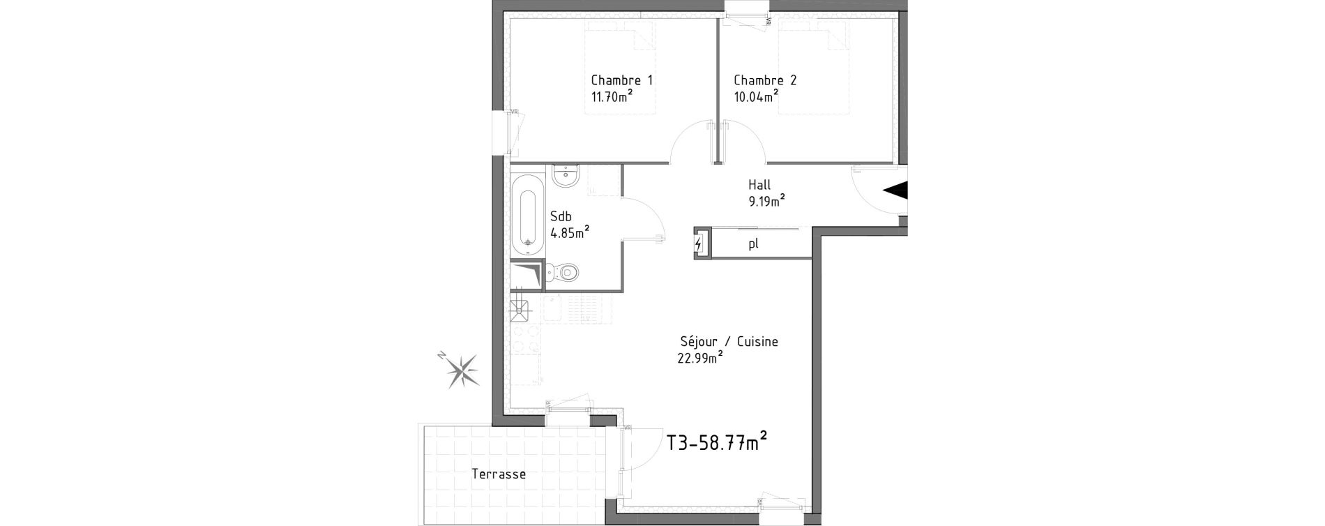 Appartement T3 de 58,77 m2 &agrave; Templeuve Centre
