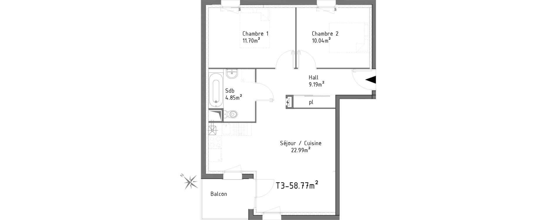 Appartement T3 de 58,77 m2 &agrave; Templeuve Centre