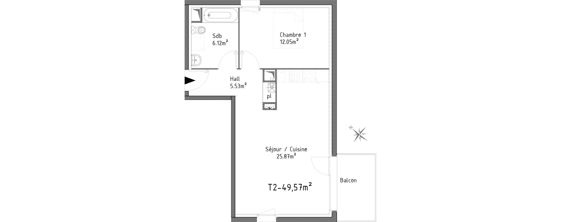 Appartement T2 de 49,57 m2 &agrave; Templeuve Centre