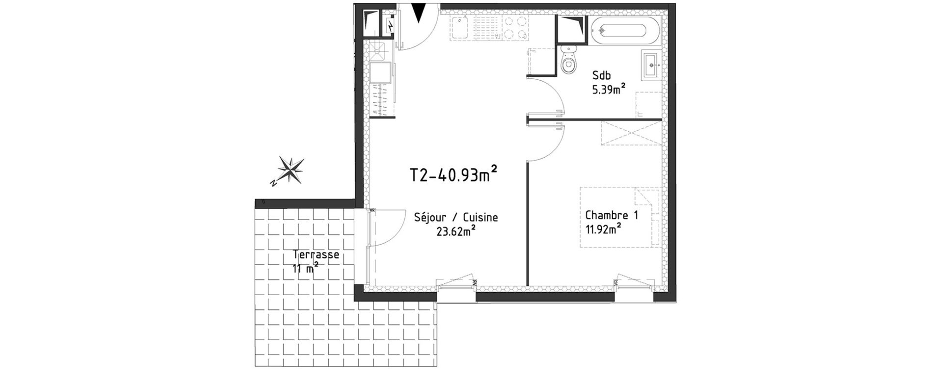 Appartement T2 de 40,93 m2 &agrave; Templeuve Centre