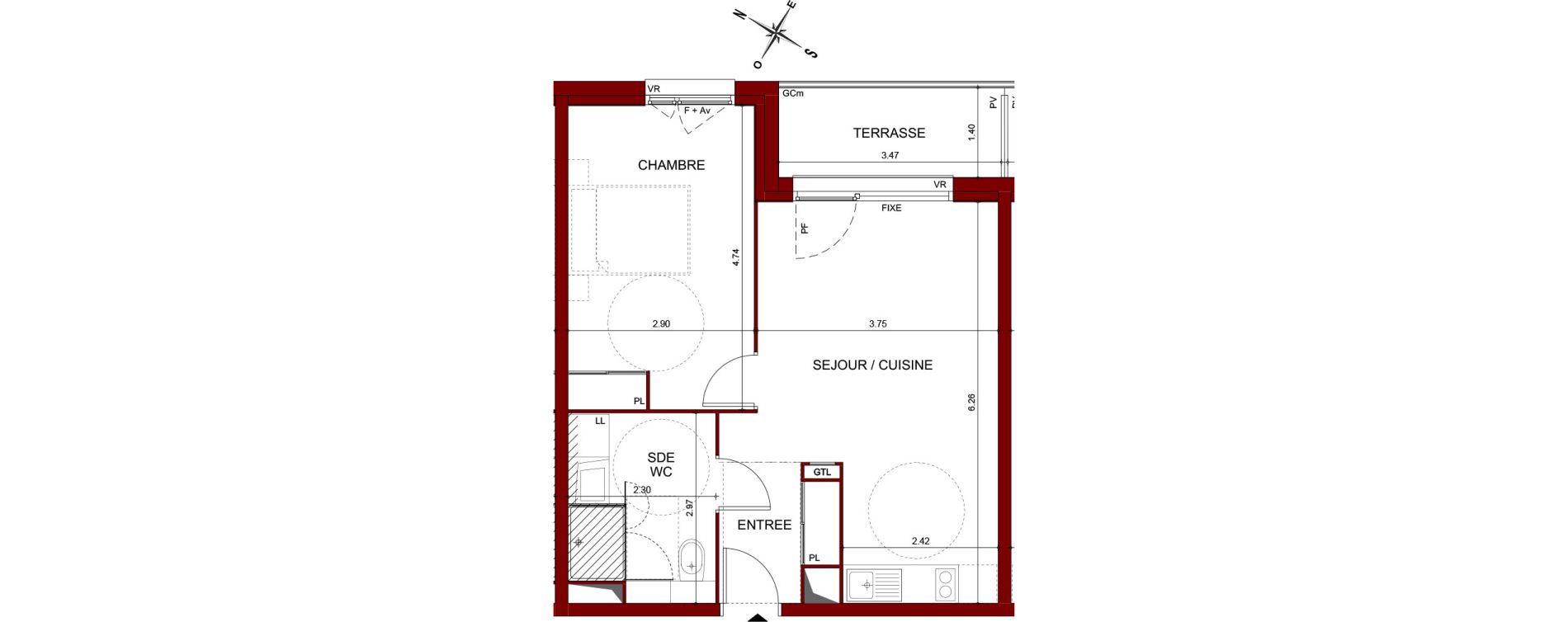 Appartement T2 de 44,60 m2 &agrave; T&eacute;teghem-Coudekerque-Village Centre