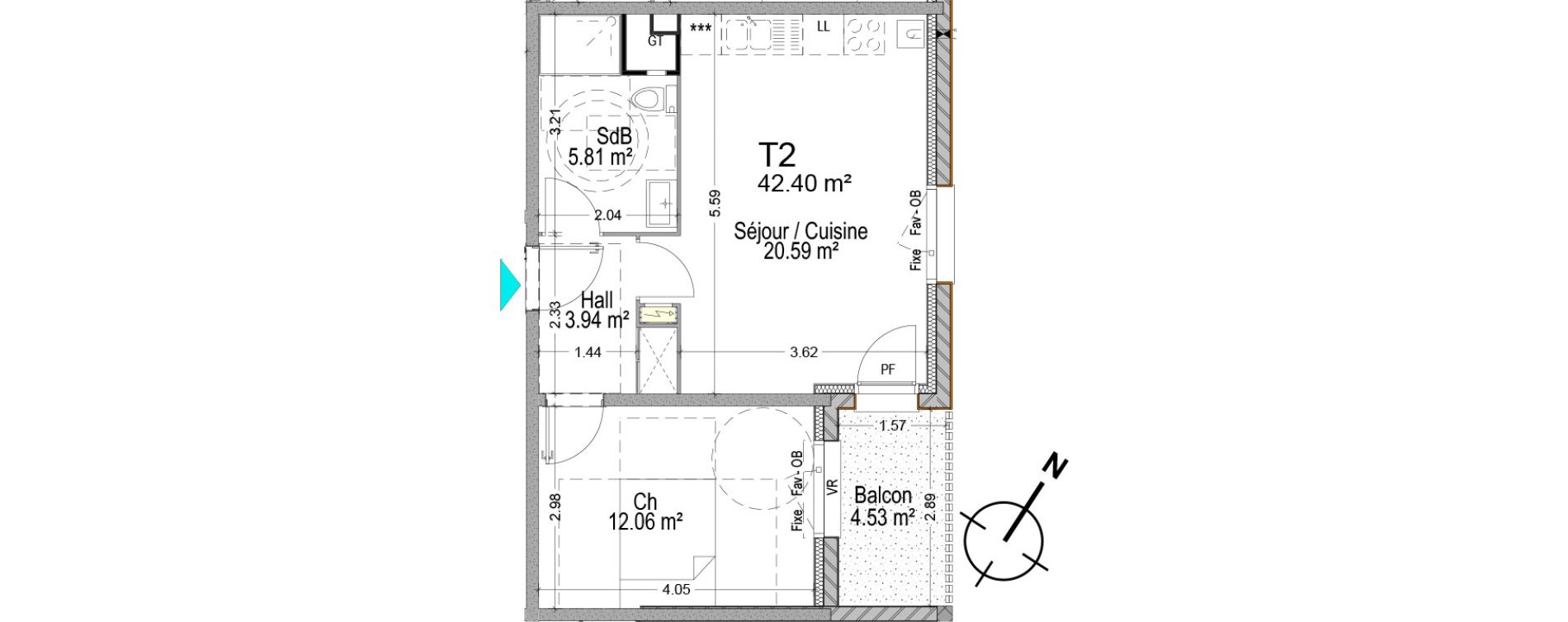 Appartement T2 de 42,40 m2 &agrave; T&eacute;teghem-Coudekerque-Village Centre