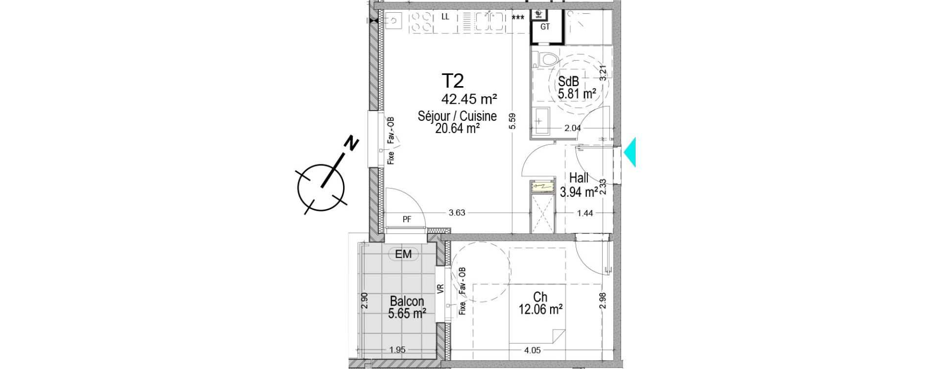 Appartement T2 de 42,45 m2 &agrave; T&eacute;teghem-Coudekerque-Village Centre