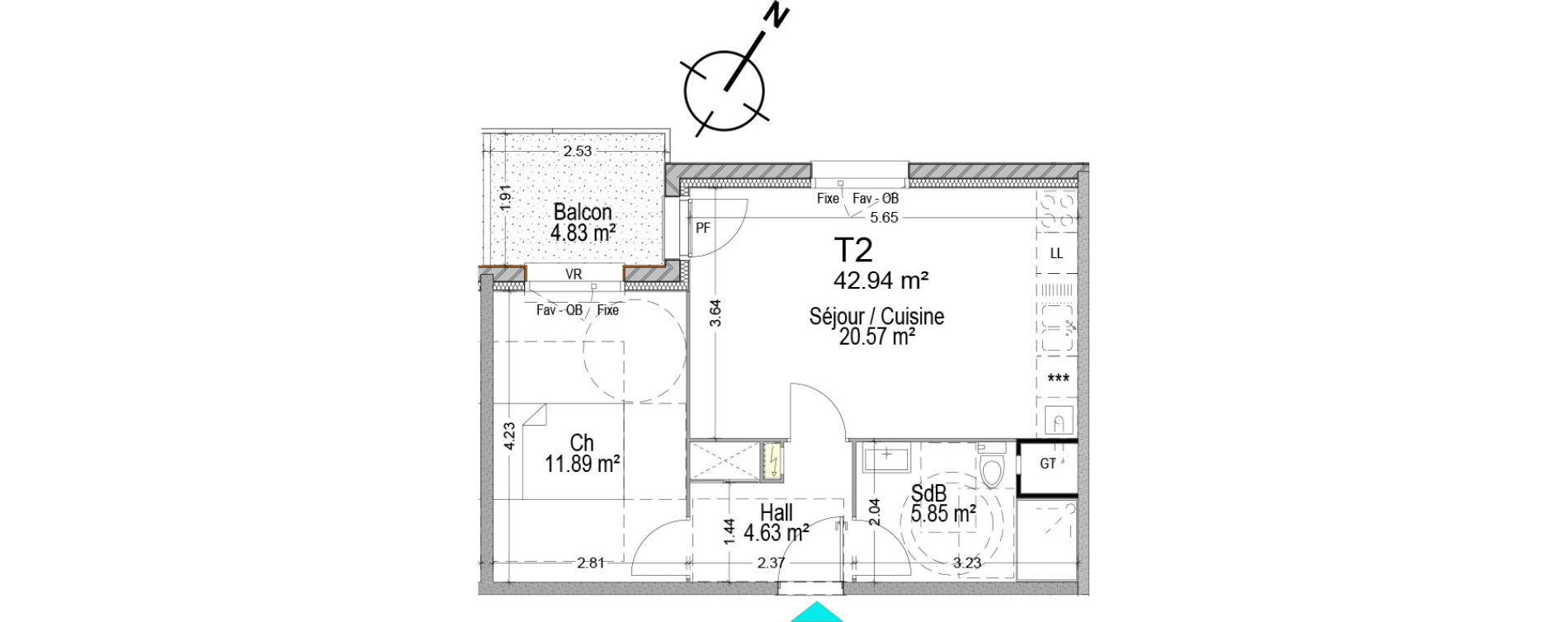 Appartement T2 de 42,94 m2 &agrave; T&eacute;teghem-Coudekerque-Village Centre