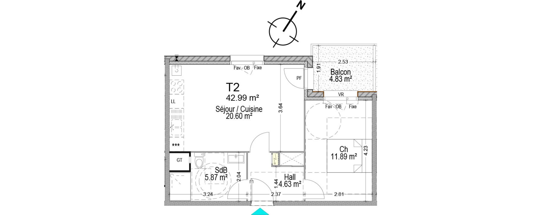 Appartement T2 de 42,99 m2 &agrave; T&eacute;teghem-Coudekerque-Village Centre