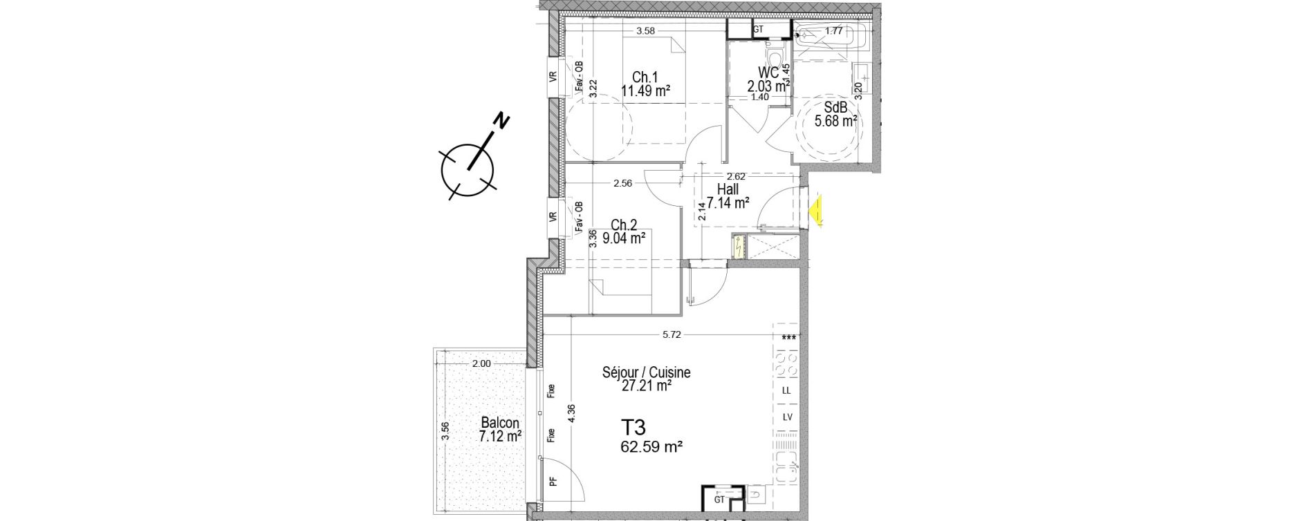 Appartement T3 de 62,59 m2 &agrave; T&eacute;teghem-Coudekerque-Village Centre