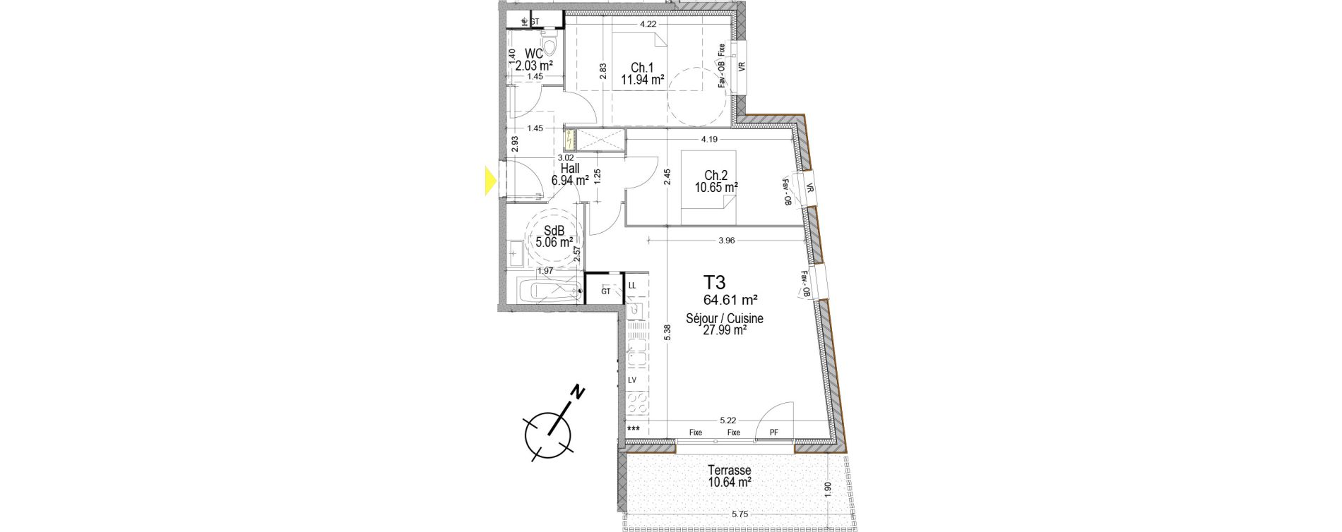 Appartement T3 de 64,61 m2 &agrave; T&eacute;teghem-Coudekerque-Village Centre