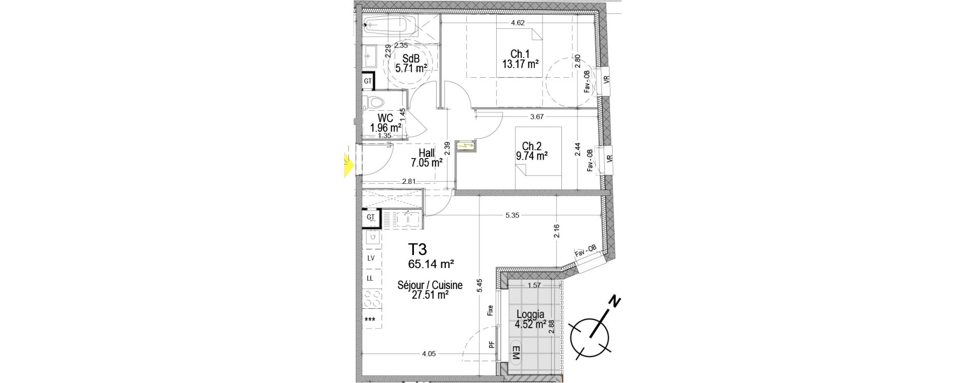 Appartement T3 de 65,14 m2 &agrave; T&eacute;teghem-Coudekerque-Village Centre