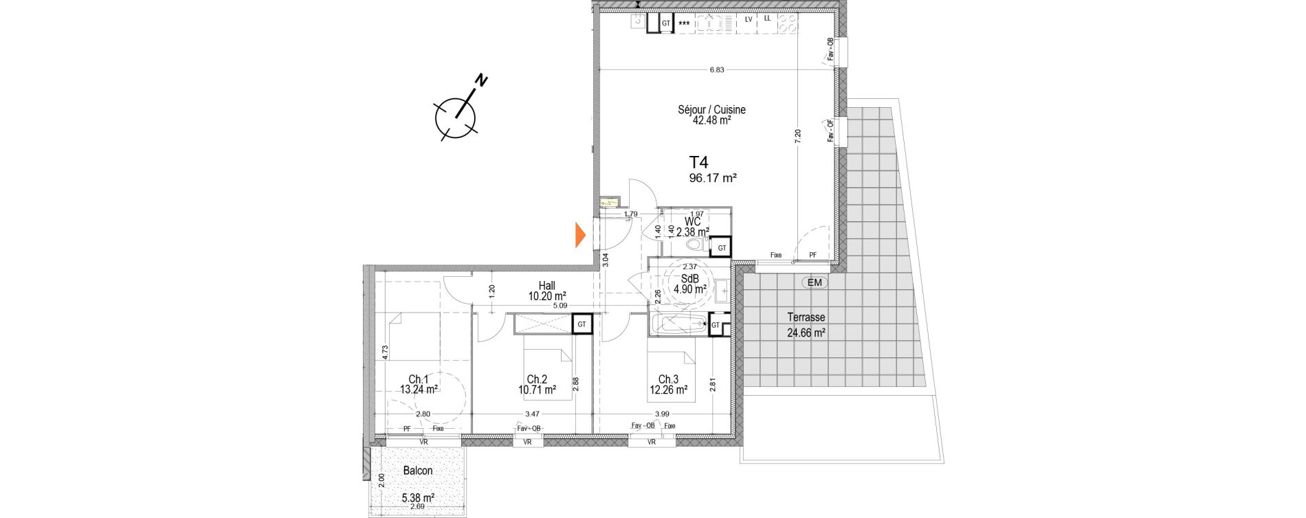 Appartement T4 de 96,17 m2 &agrave; T&eacute;teghem-Coudekerque-Village Centre