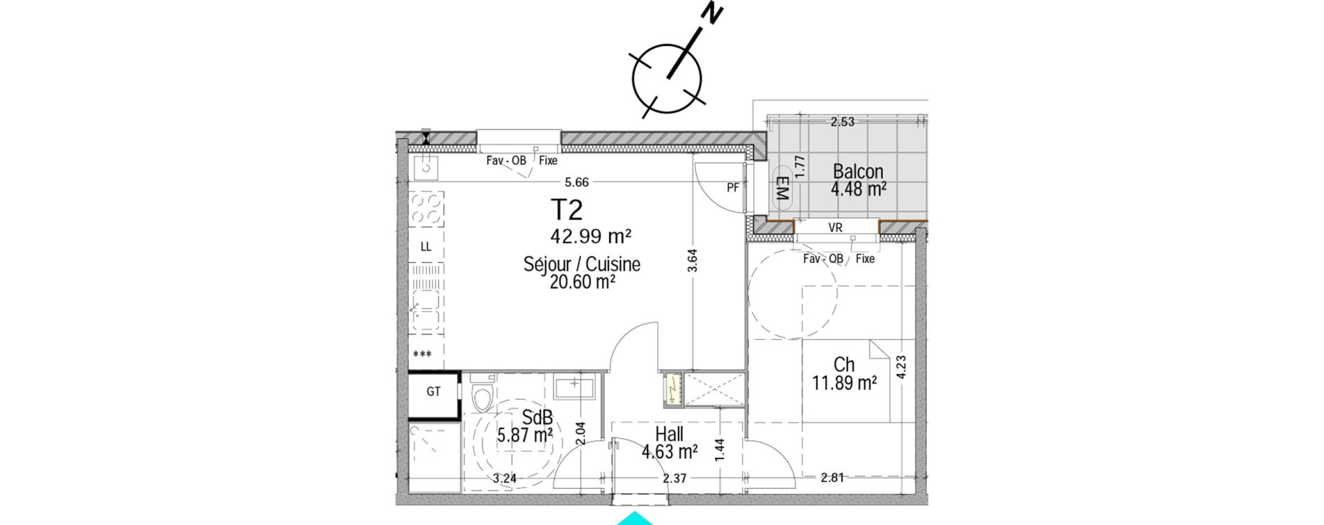 Appartement T2 de 42,99 m2 &agrave; T&eacute;teghem-Coudekerque-Village Centre