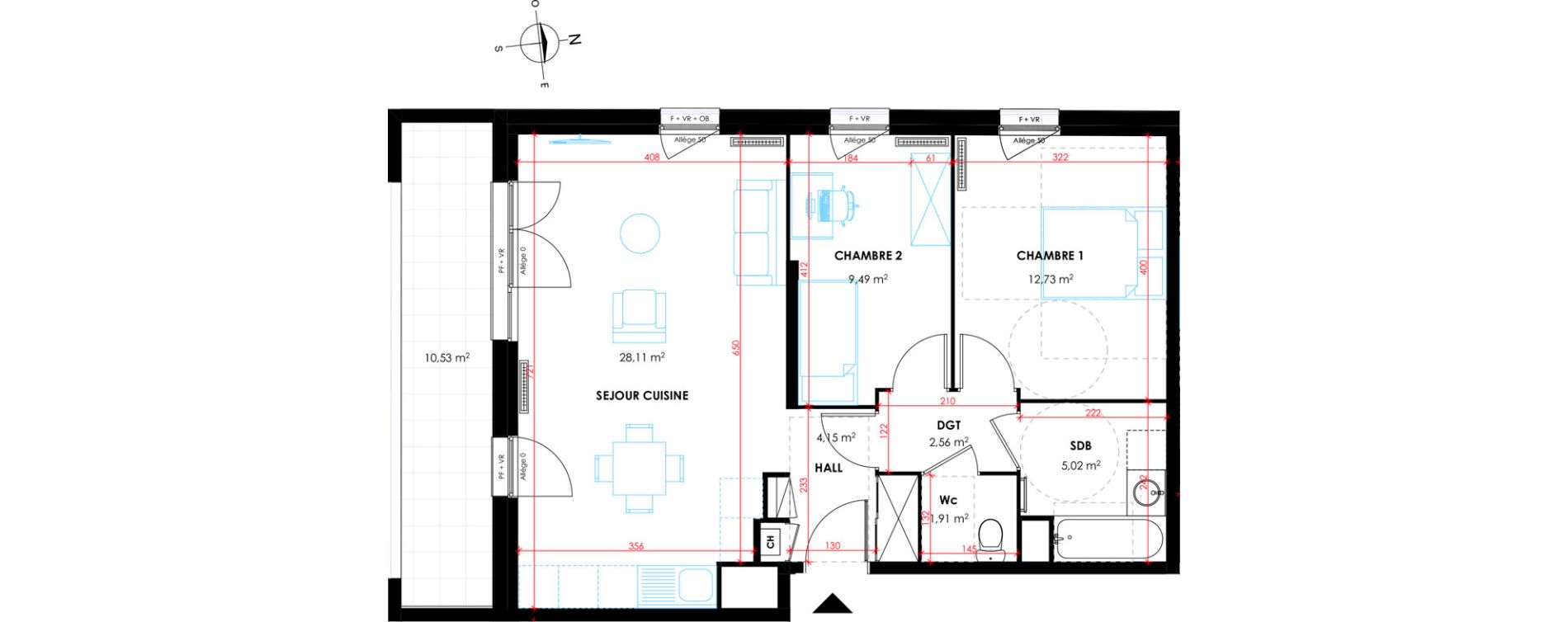 Appartement T3 de 63,97 m2 à Tourcoing Flocon - blanche porte