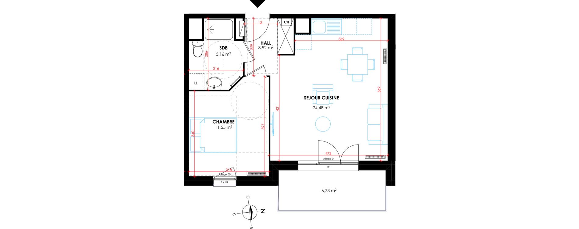 Appartement T2 de 45,11 m2 &agrave; Tourcoing Flocon - blanche porte