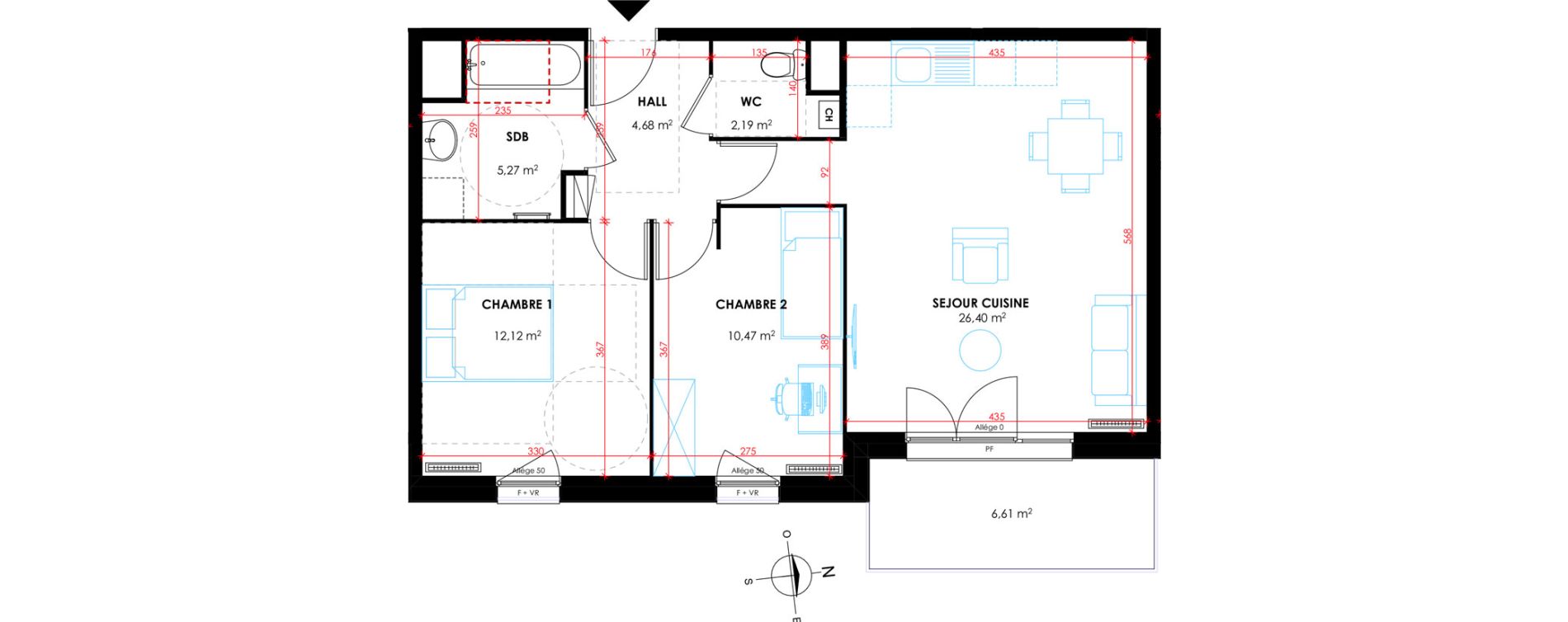 Appartement T3 de 61,13 m2 à Tourcoing Flocon - blanche porte