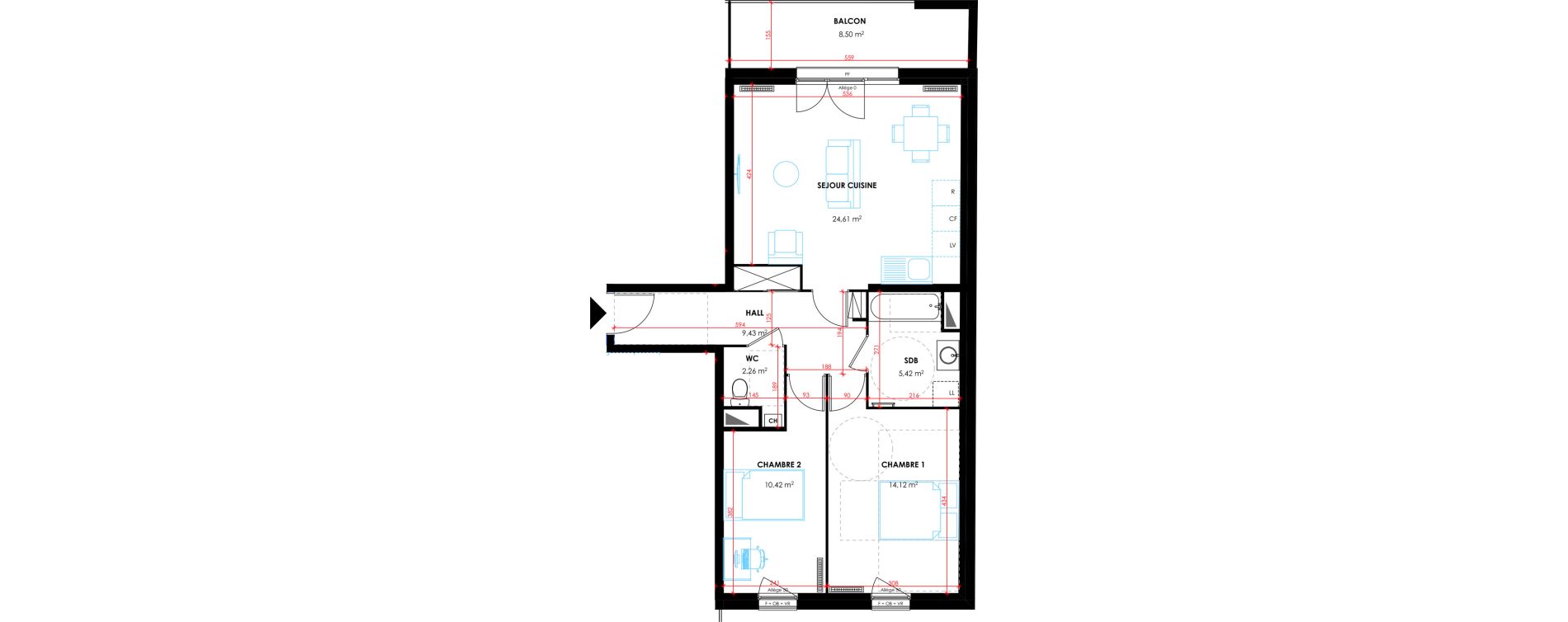 Appartement T3 de 66,26 m2 &agrave; Tourcoing Flocon - blanche porte