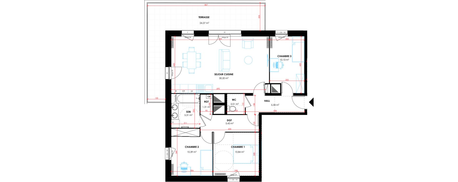 Appartement T4 de 81,17 m2 &agrave; Tourcoing Flocon - blanche porte