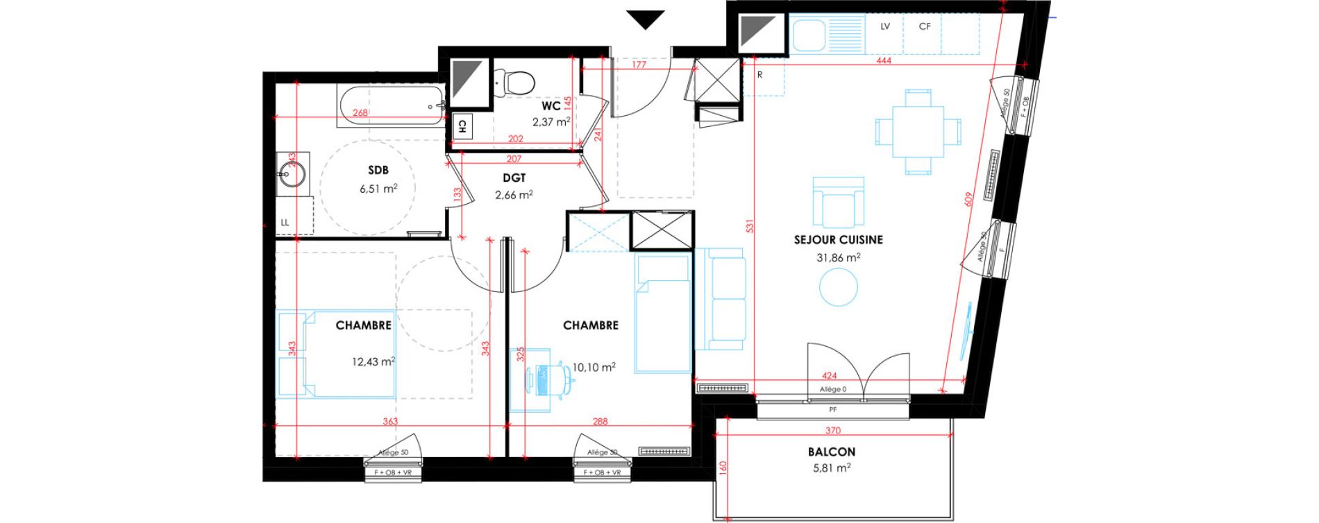 Appartement T3 de 65,93 m2 &agrave; Tourcoing Flocon - blanche porte