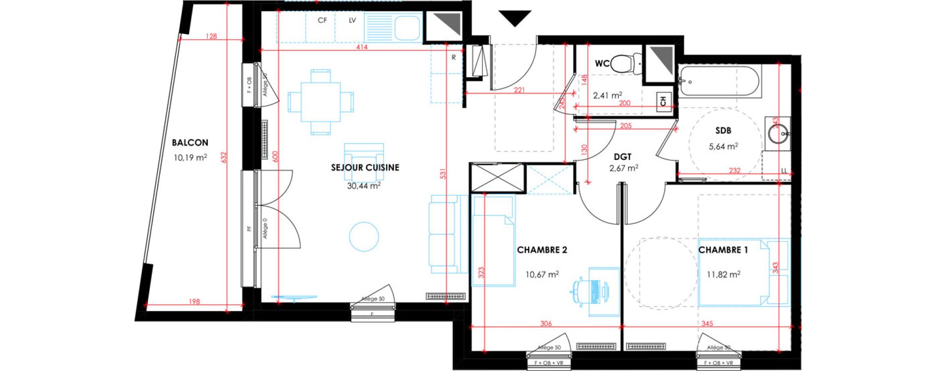 Appartement T3 de 63,65 m2 &agrave; Tourcoing Flocon - blanche porte