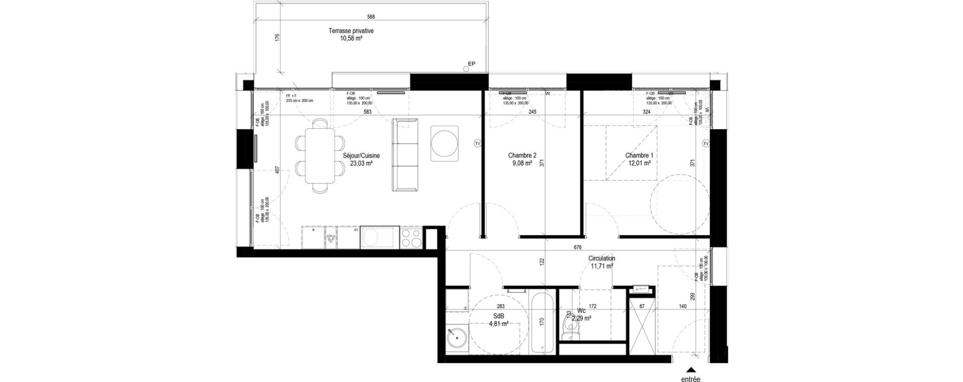 Appartement T3 de 62,93 m2 &agrave; Tourcoing Le quadrilat&egrave;re des piscines