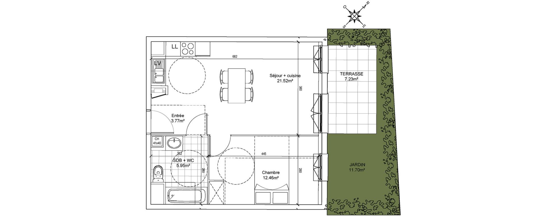 Appartement T2 de 43,70 m2 &agrave; Tourcoing Brun pain - les francs