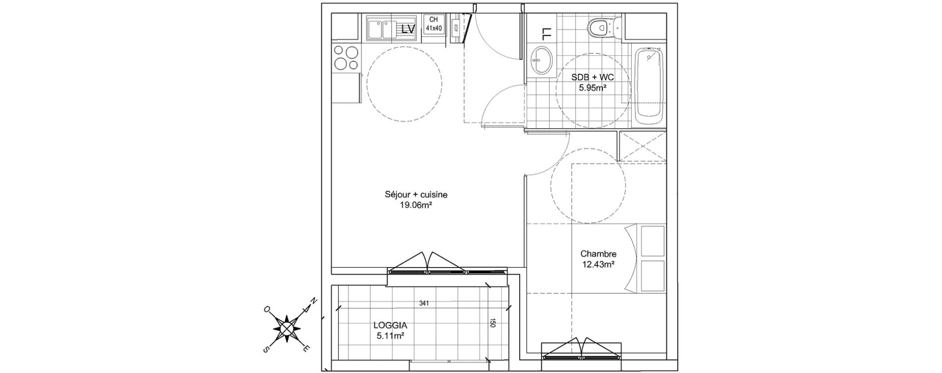 Appartement T2 de 37,44 m2 &agrave; Tourcoing Brun pain - les francs