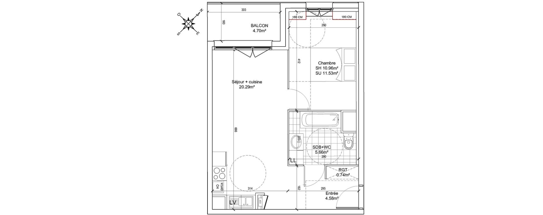 Appartement T2 de 42,23 m2 &agrave; Tourcoing Brun pain - les francs