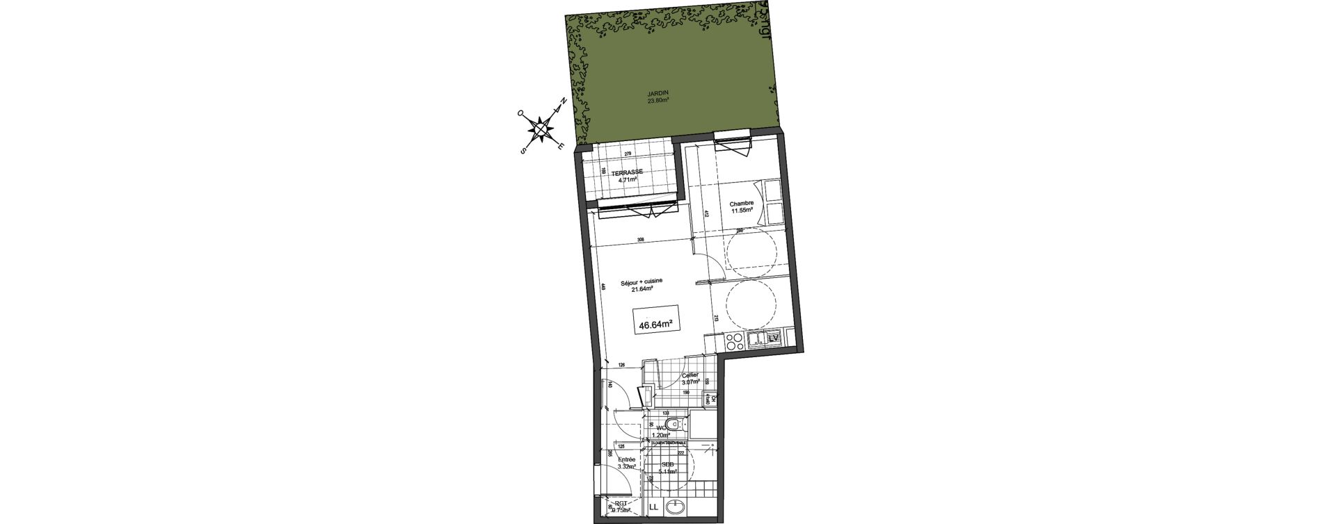 Appartement T2 de 46,64 m2 &agrave; Tourcoing Brun pain - les francs