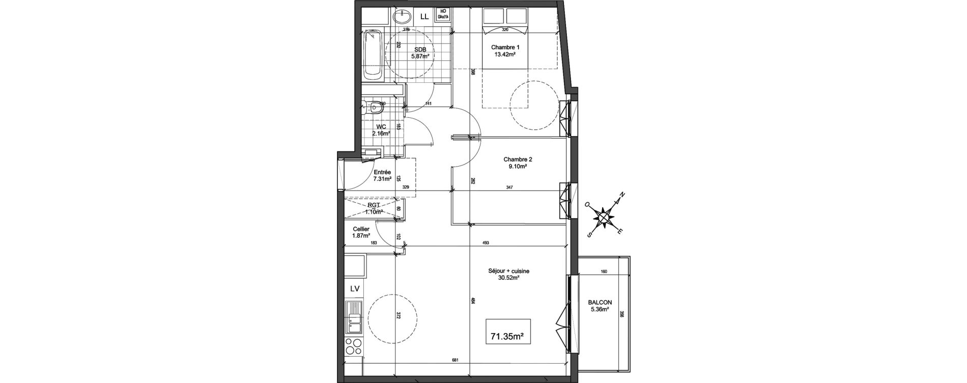 Appartement T3 de 71,35 m2 &agrave; Tourcoing Brun pain - les francs