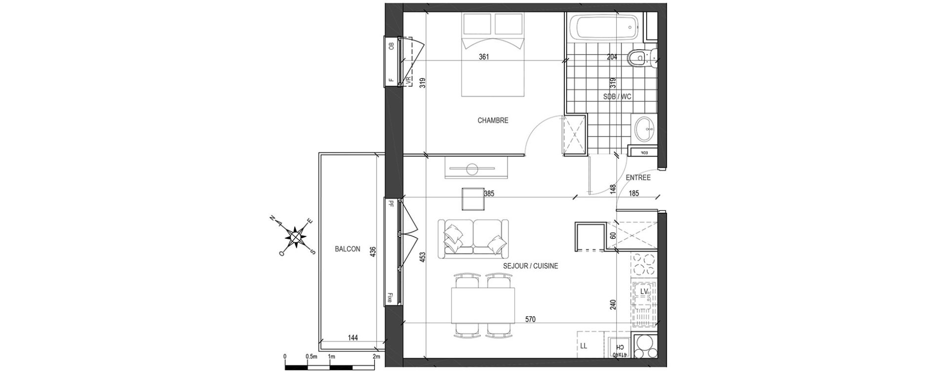 Appartement T2 de 42,94 m2 &agrave; Tourcoing Brun pain - les francs