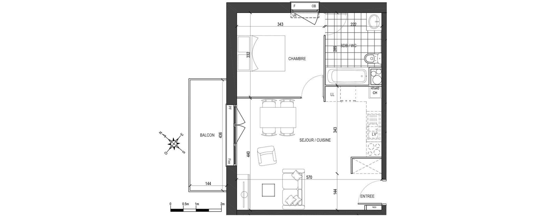 Appartement T2 de 43,27 m2 &agrave; Tourcoing Brun pain - les francs