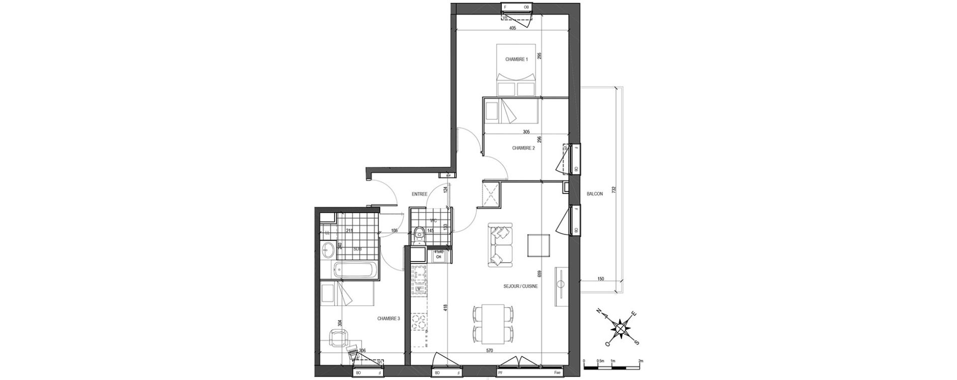 Appartement T4 de 79,40 m2 &agrave; Tourcoing Brun pain - les francs