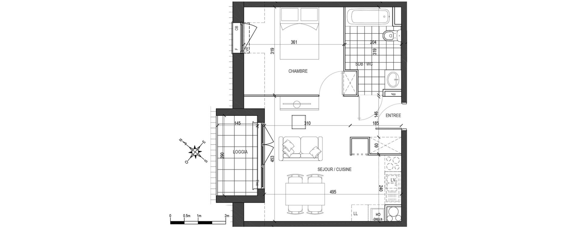 Appartement T2 de 37,97 m2 &agrave; Tourcoing Brun pain - les francs