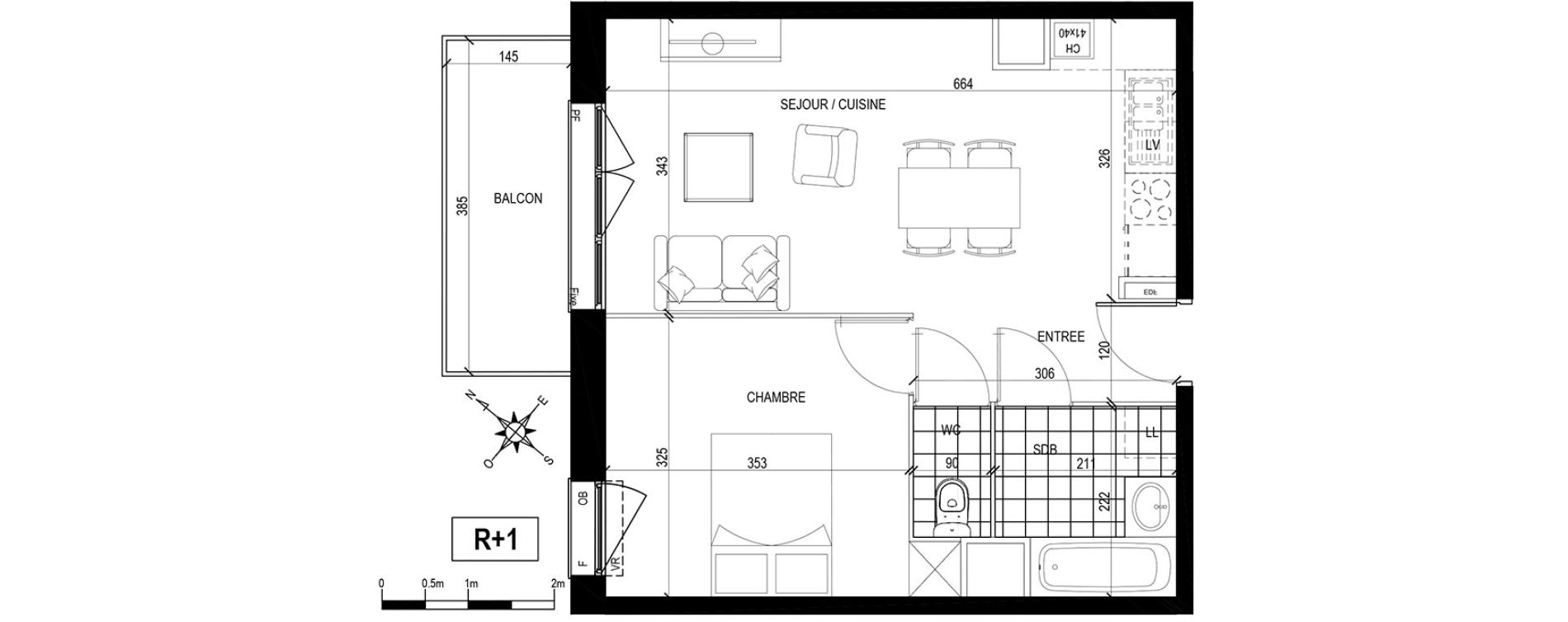 Appartement T2 de 42,93 m2 &agrave; Tourcoing Brun pain - les francs