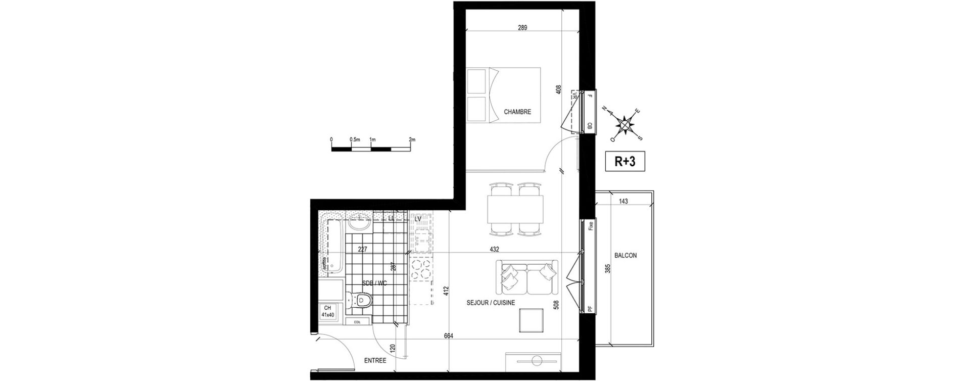 Appartement T2 de 41,06 m2 &agrave; Tourcoing Brun pain - les francs