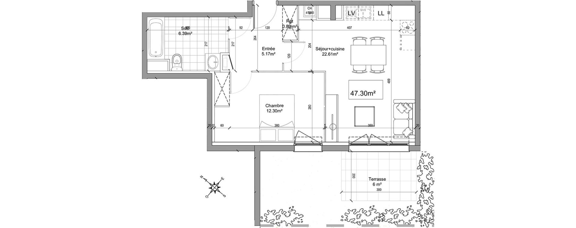 Appartement T2 de 47,30 m2 &agrave; Tourcoing Brun pain - les francs