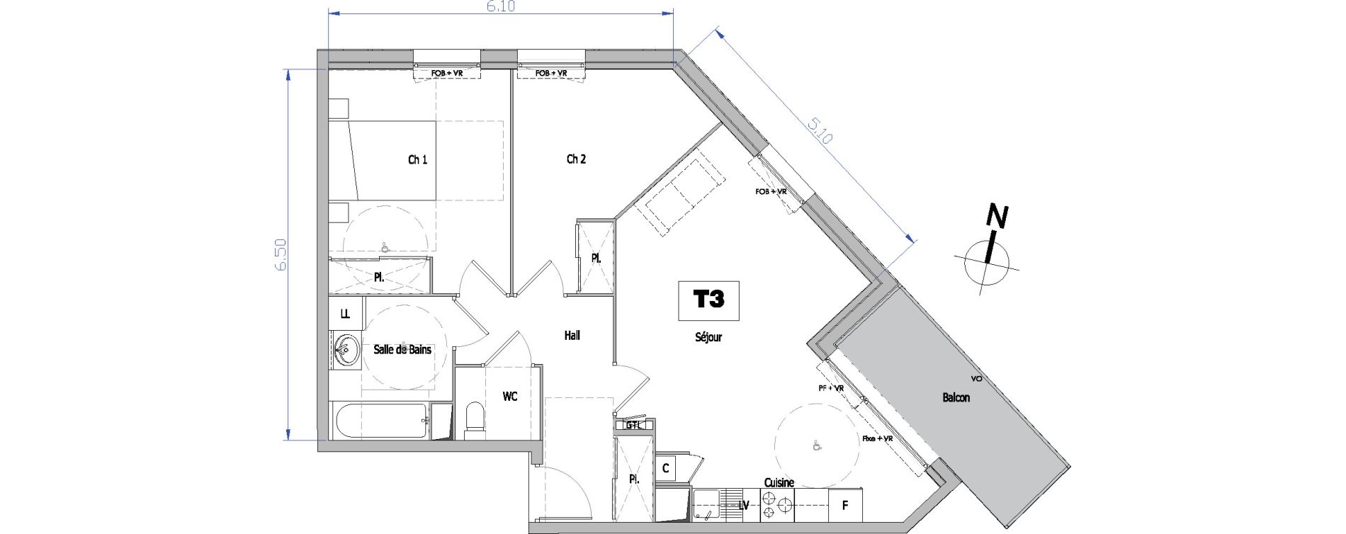 Appartement T3 de 62,99 m2 &agrave; Tourcoing Flocon - blanche porte