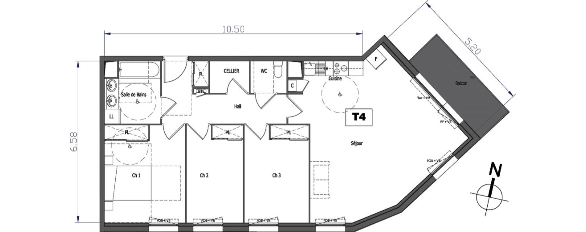 Appartement T4 de 83,37 m2 &agrave; Tourcoing Flocon - blanche porte
