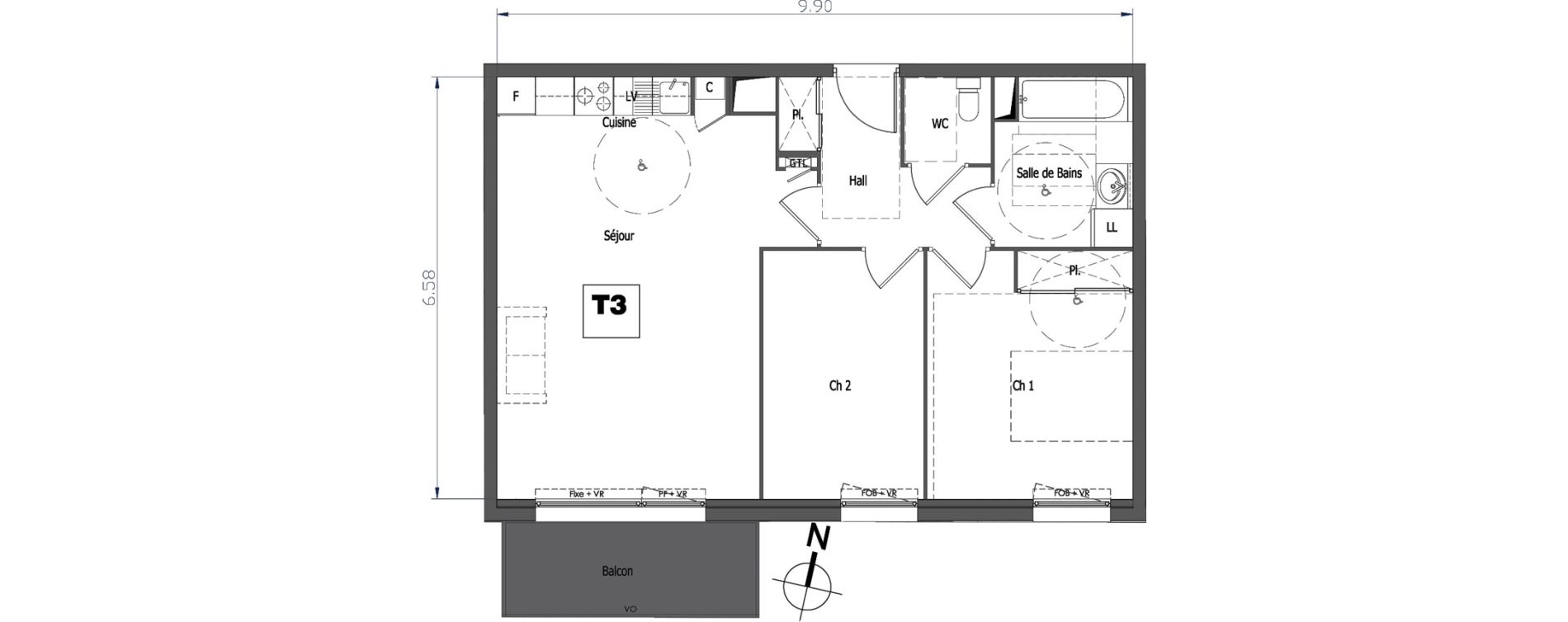 Appartement T3 de 63,08 m2 &agrave; Tourcoing Flocon - blanche porte