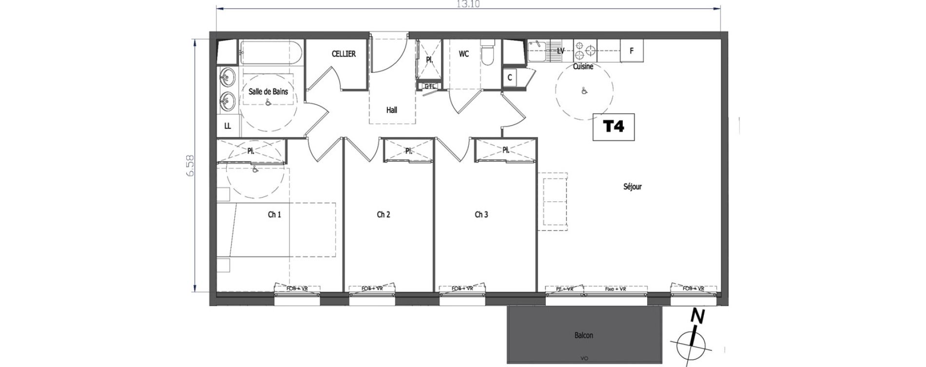 Appartement T4 de 83,44 m2 &agrave; Tourcoing Flocon - blanche porte