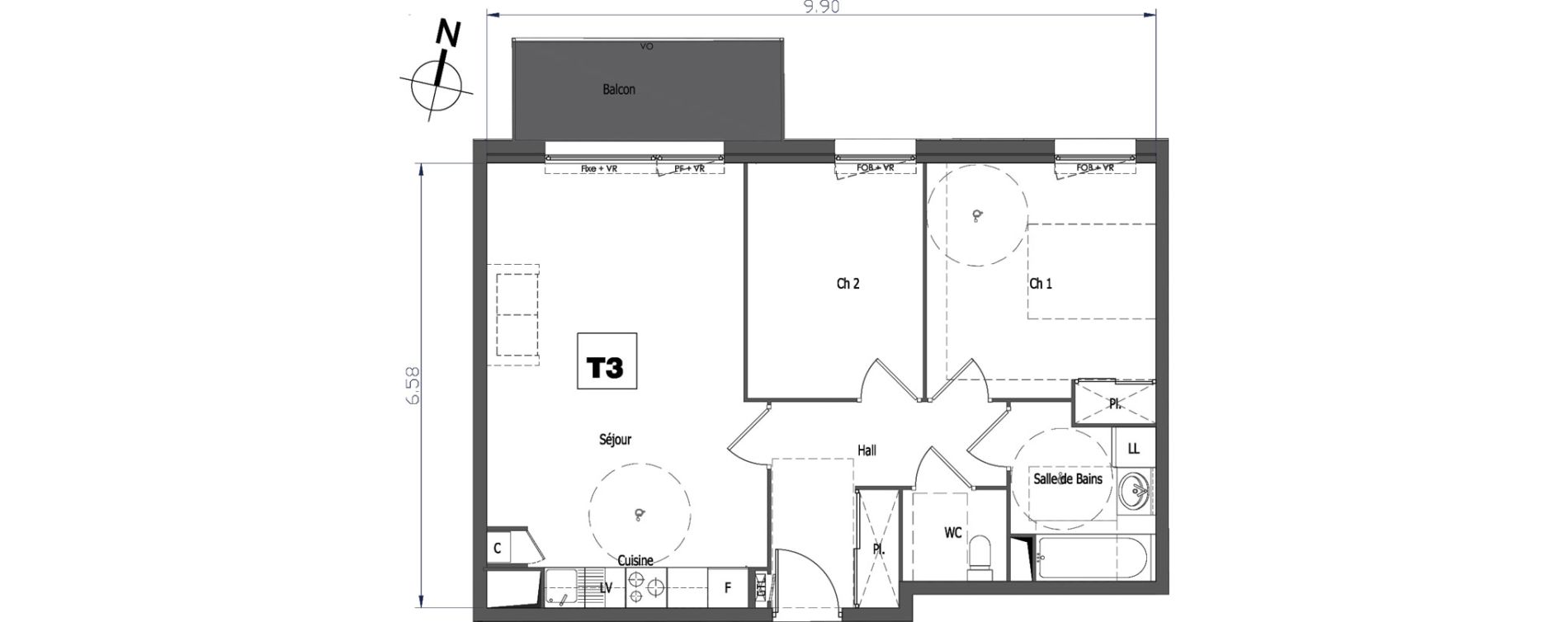 Appartement T3 de 61,50 m2 &agrave; Tourcoing Flocon - blanche porte