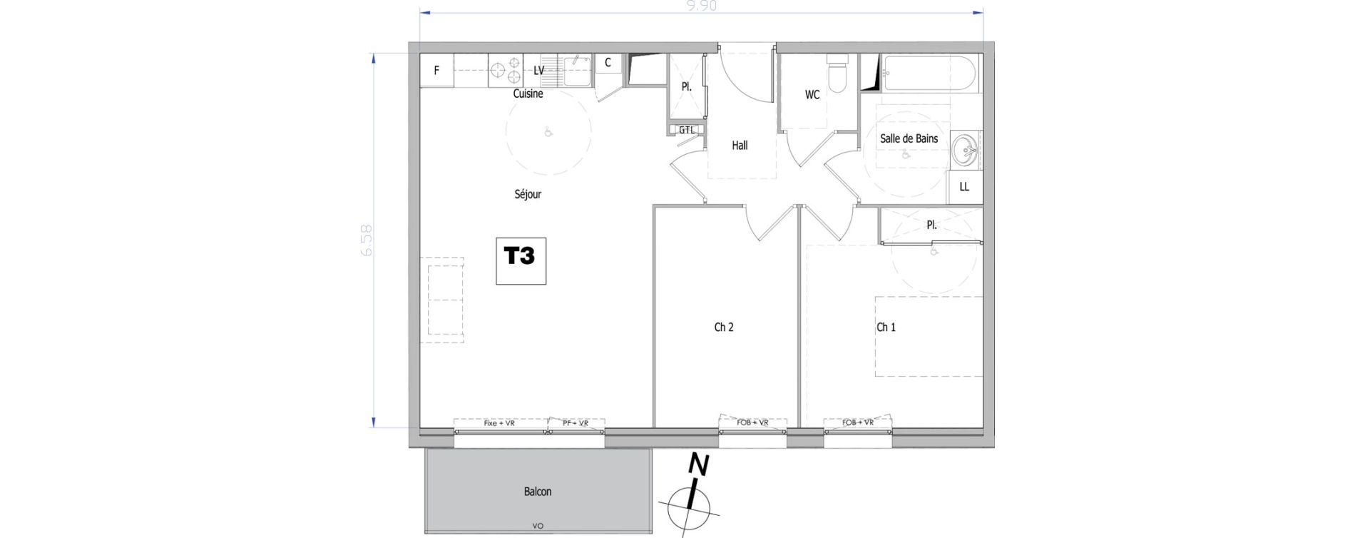 Appartement T3 de 63,08 m2 &agrave; Tourcoing Flocon - blanche porte