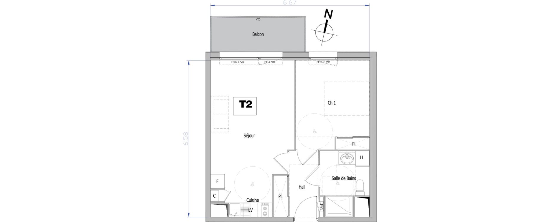 Appartement T2 de 41,90 m2 &agrave; Tourcoing Flocon - blanche porte