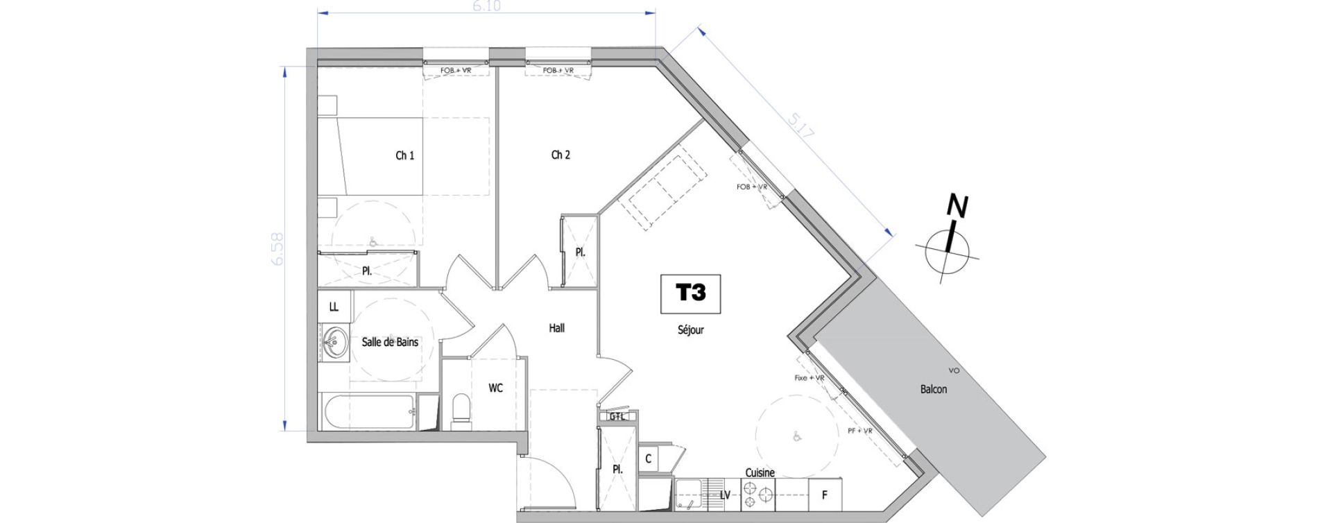 Appartement T3 de 62,99 m2 &agrave; Tourcoing Flocon - blanche porte